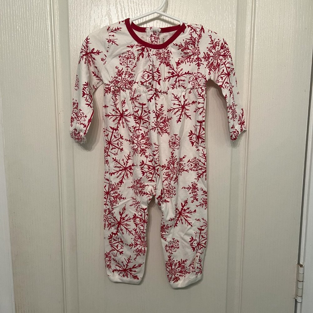 Burt's Bees Baby Red Snowflake Organic Cotton Blizzard Print Romper Size 6-9 M